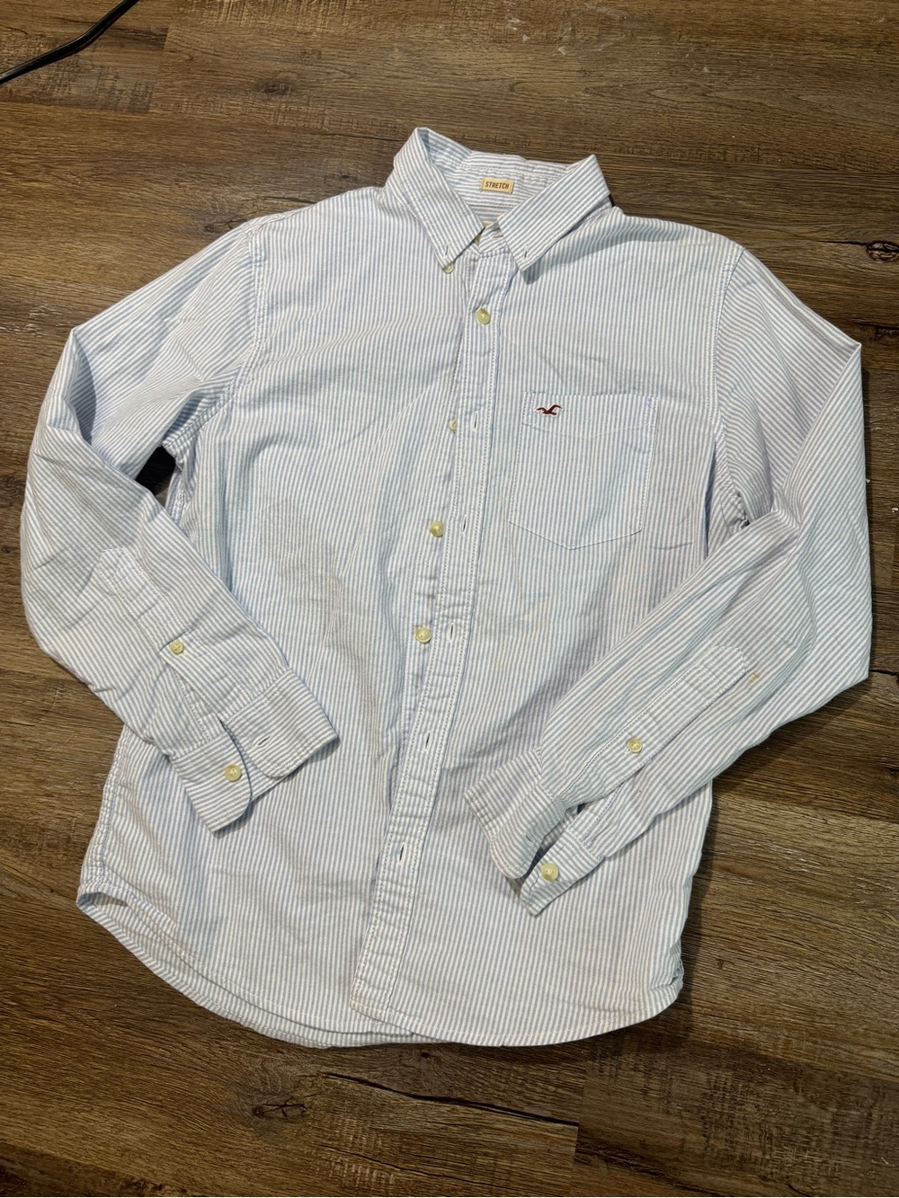 Y2K Hollister Mens Light Blue Striped Button-Down‎ Shirt
